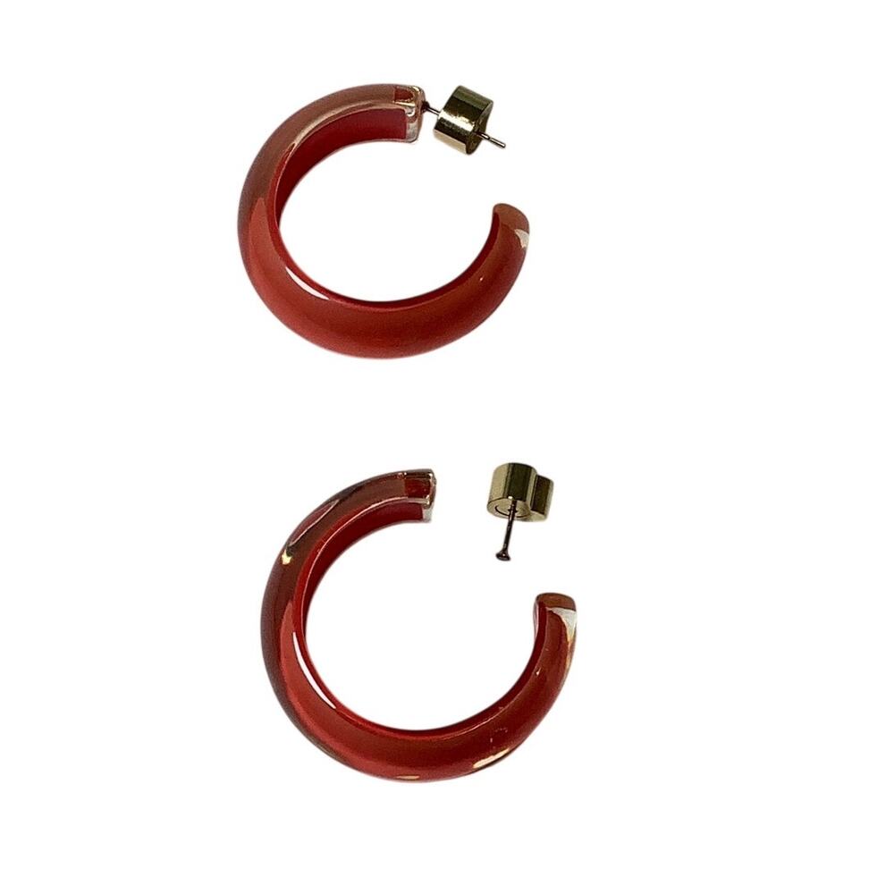 Alison Lou *READ Small Gold Tone Red Lucite Stud Jelly Hoop Earrings A7-60